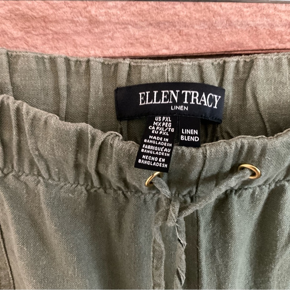 Ellen Tracy Linen Blend Pull On Pants Green Petite XL - Picture 2 of 6
